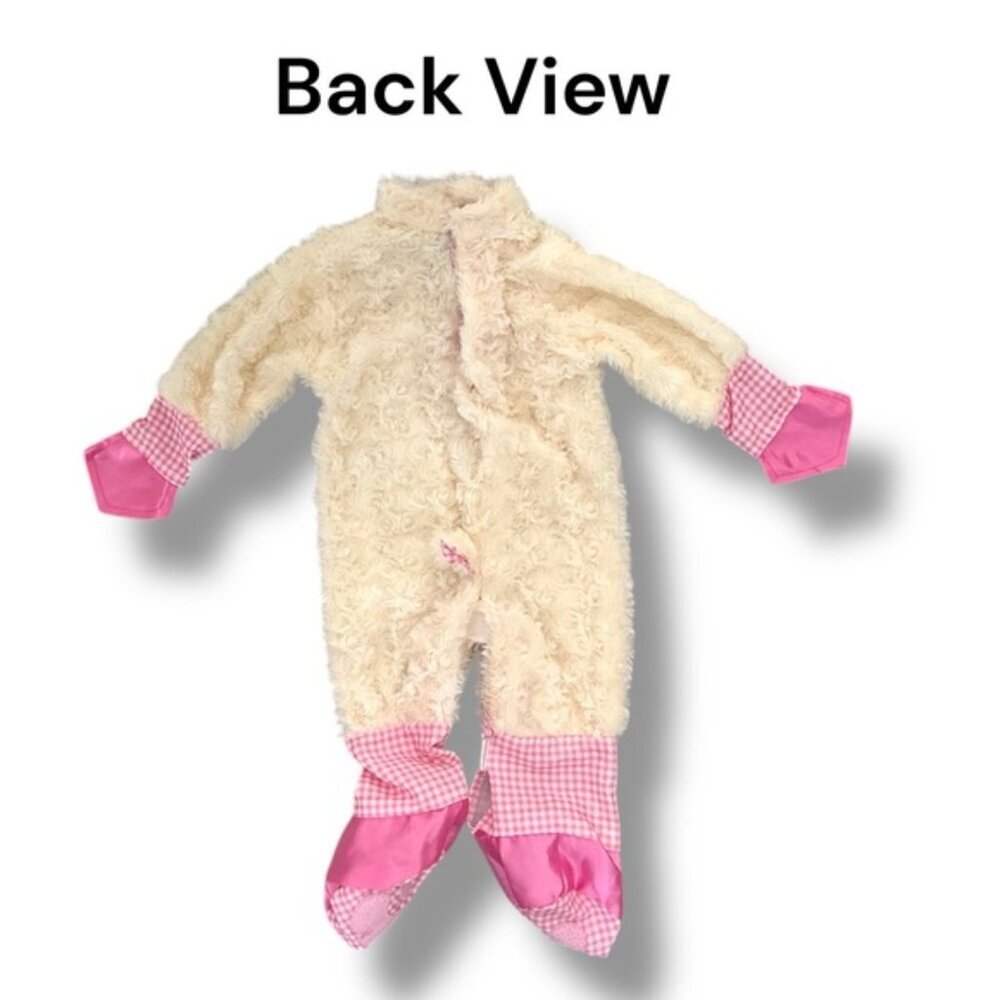 Baby Lamb Costume Jumpsuit Soft Fleece with Headpiece Pink Gingham Rubies 0-6 M - Picture 4 of 16
